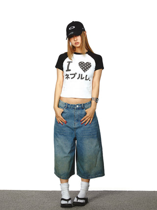 washed denim shorts
