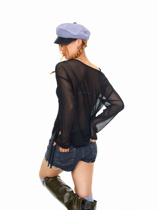 Mesh Rhinestone Off-Shoulder Top
