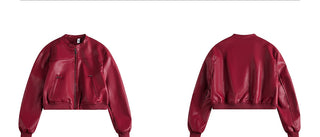 Stand Collar PU Leather Coat