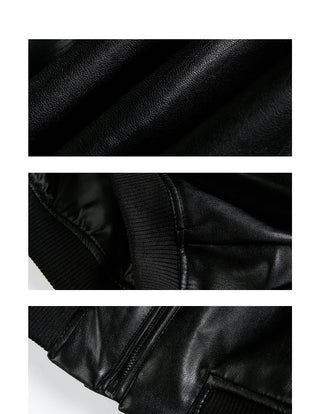 Stand Collar PU Leather Coat