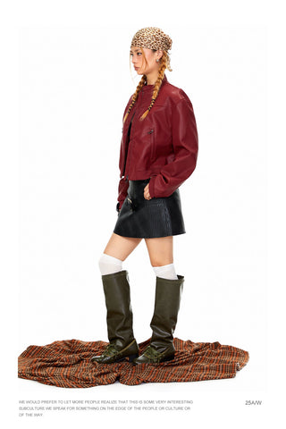 Stand Collar PU Leather Coat