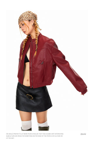 Stand Collar PU Leather Coat