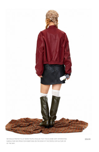 Stand Collar PU Leather Coat