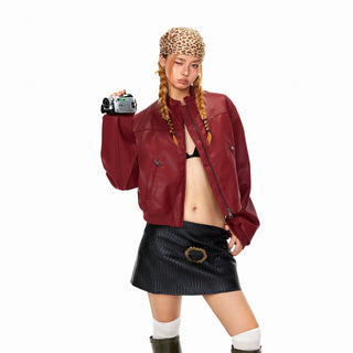Stand Collar PU Leather Coat