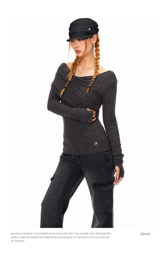Off-Shoulder Pleated T-Shirt