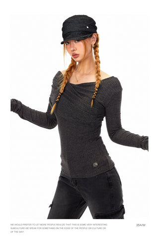 Off-Shoulder Pleated T-Shirt
