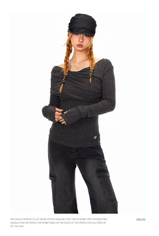 Off-Shoulder Pleated T-Shirt