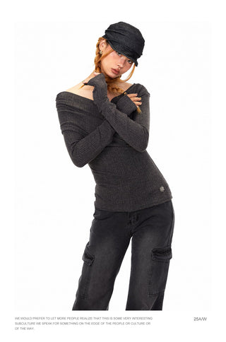 Off-Shoulder Pleated T-Shirt