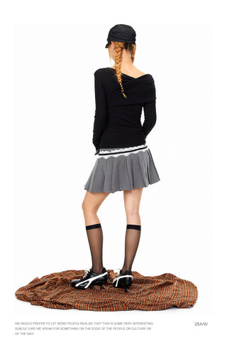 Off-Shoulder Pleated T-Shirt