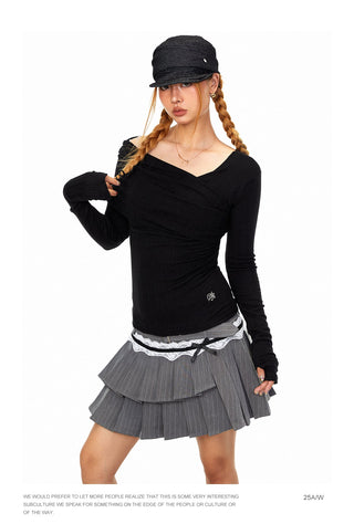 Off-Shoulder Pleated T-Shirt