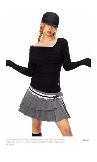 Off-Shoulder Pleated T-Shirt