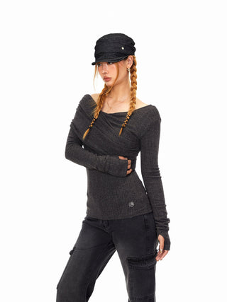 Off-Shoulder Pleated T-Shirt