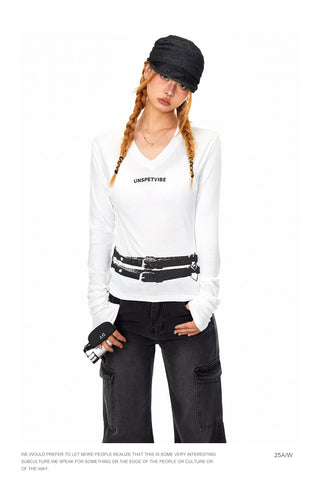 Personality Belt V-Neck Top