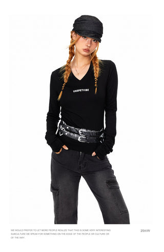 Personality Belt V-Neck Top