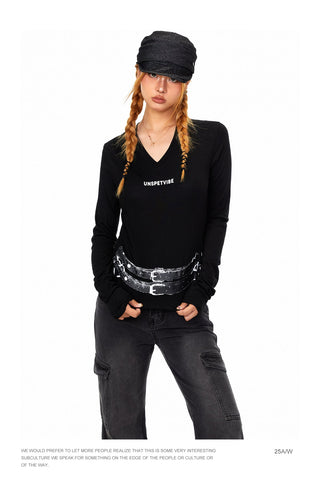 Personality Belt V-Neck Top