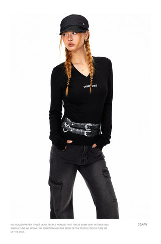 Personality Belt V-Neck Top