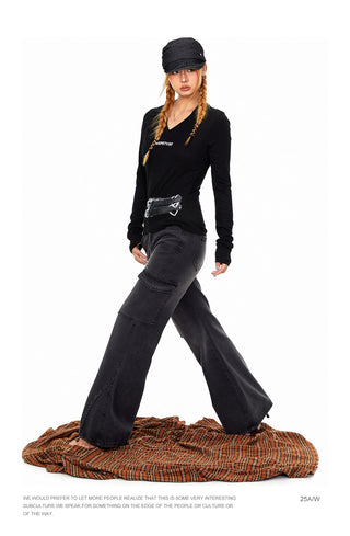 Personality Belt V-Neck Top