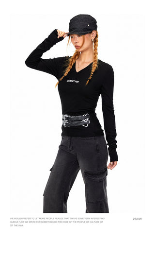 Personality Belt V-Neck Top