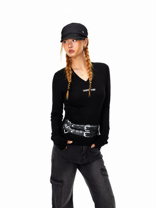Personality Belt V-Neck Top