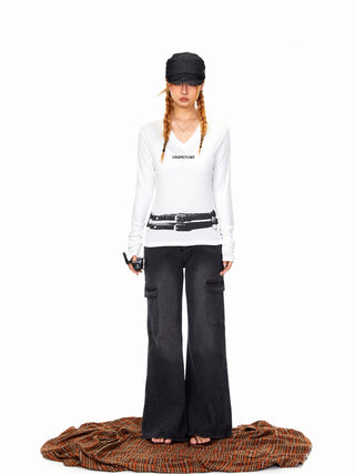 Personality Belt V-Neck Top