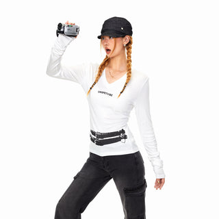 Personality Belt V-Neck Top