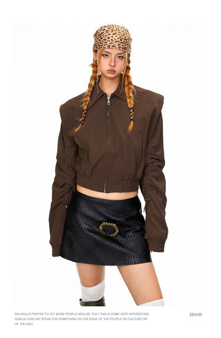 Padded Shoulder Leather Jacket