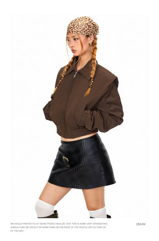 Padded Shoulder Leather Jacket