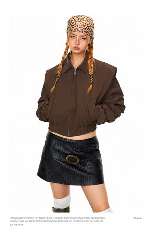 Padded Shoulder Leather Jacket