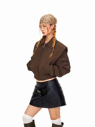 Padded Shoulder Leather Jacket