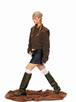Padded Shoulder Leather Jacket