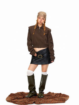 Padded Shoulder Leather Jacket
