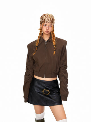 Padded Shoulder Leather Jacket
