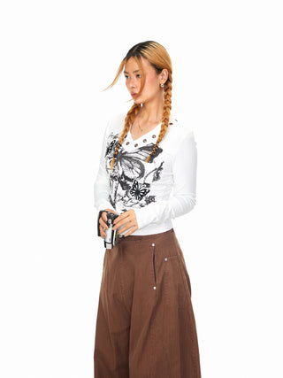 Rivet Butterfly Print Top
