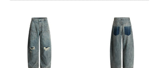 Fastener Ripped Denim Pants