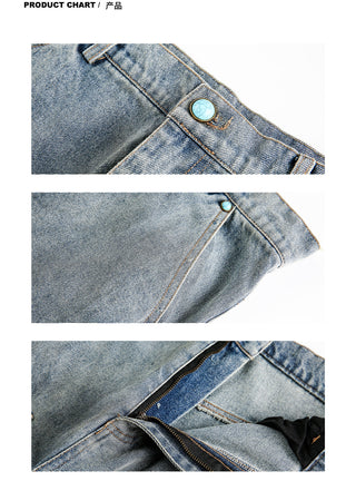 Fastener Ripped Denim Pants