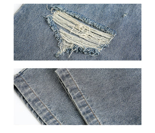 Fastener Ripped Denim Pants