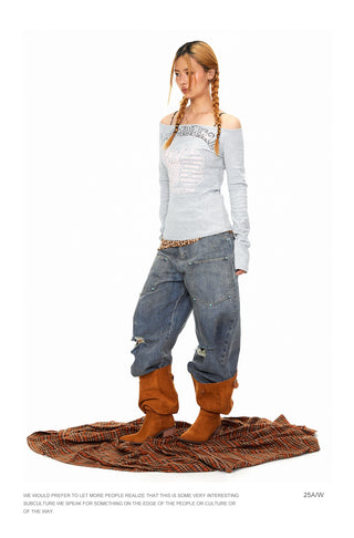 Fastener Ripped Denim Pants