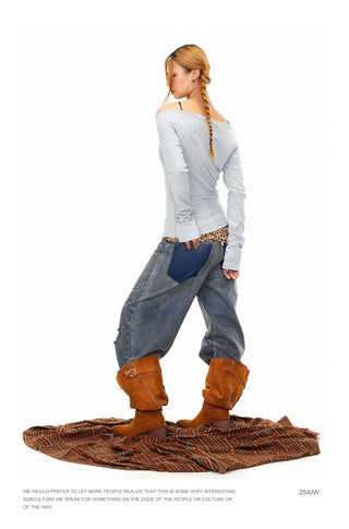 Fastener Ripped Denim Pants