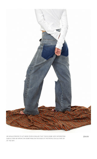 Fastener Ripped Denim Pants