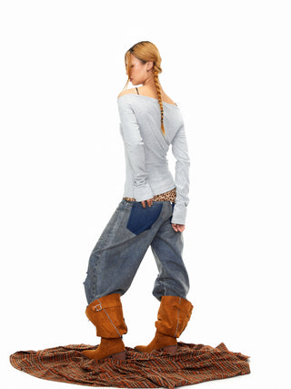 Fastener Ripped Denim Pants