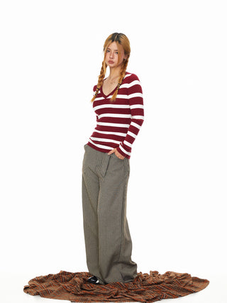Houndstooth Lace-Up Pants