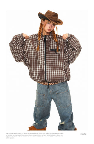 Double Zipper Plaid Jacket