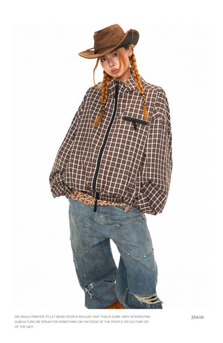 Double Zipper Plaid Jacket