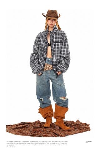 Double Zipper Plaid Jacket