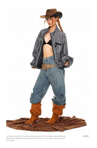 Double Zipper Plaid Jacket