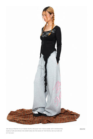 Rhinestone Printed Wide-Leg Pants