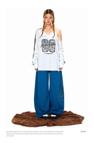 Rhinestone Printed Wide-Leg Pants