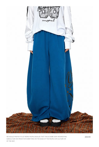 Rhinestone Printed Wide-Leg Pants