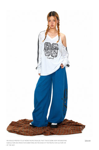 Rhinestone Printed Wide-Leg Pants