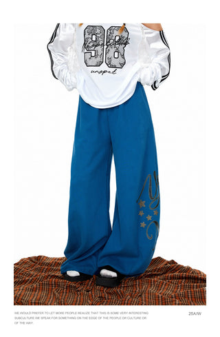 Rhinestone Printed Wide-Leg Pants
